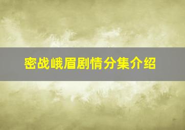 密战峨眉剧情分集介绍